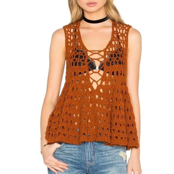 Free People Circles Within Circles Top in Terracotta - Picture 1 of 7